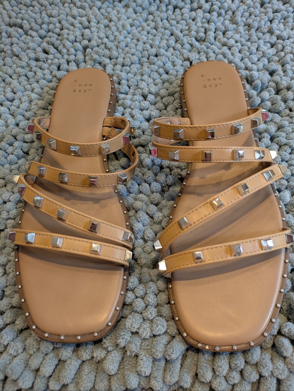 New Day Tan Studded Strappy Slide Sandals